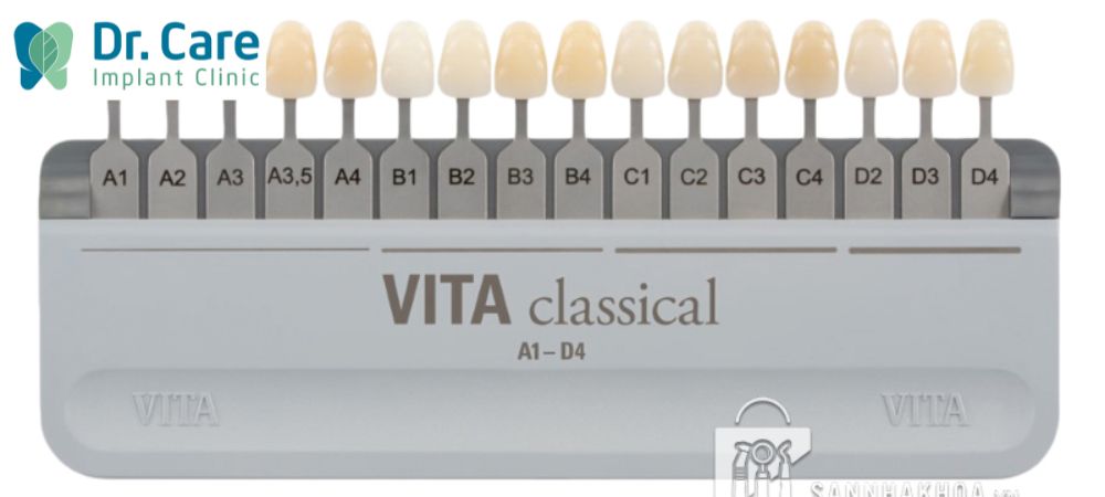 Bảng màu răng sứ Vita Classic gồm 16 màu khác nhau phân vào 4 lớp A, B, C, D