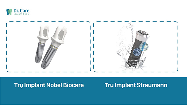 Dr. Care sử dụng 2 dòng trụ Implant hàng đầu thế giới (Nobel, Straumann) nhập khẩu chính ngạch, được Bộ Y Tế công nhận, đảm bảo an toàn và chất lượng cho khách hàng khi cấy ghép Implant.
