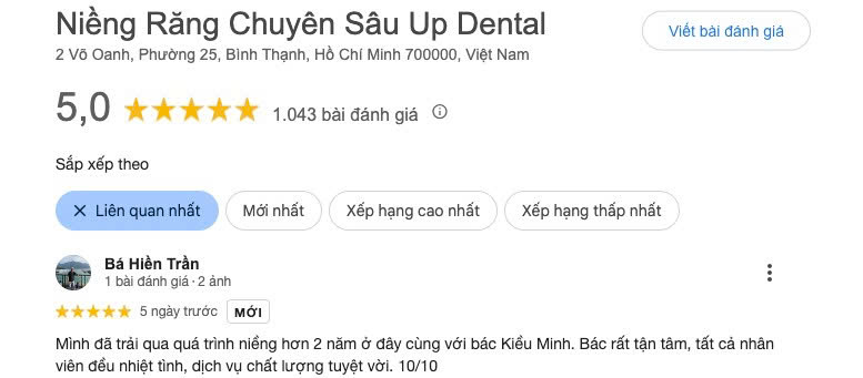 review Up Dental (Nha khoa chuyên niềng răng)