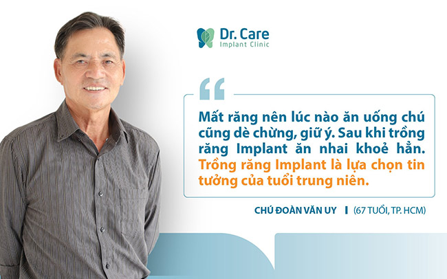 Chú: Đoàn Văn Uy (67 tuổi, TP. HCM) gặp phải tình trạng mất răng toàn hàm
