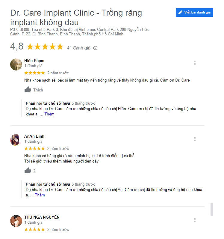 Review khách hàng đã làm răng tại Nha khoa Dr. Care Implant Clinic