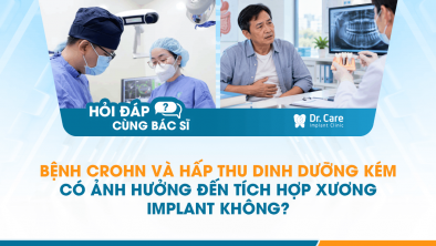 [HỎI ĐÁP BÁC SĨ]: Bệnh Crohn và hấp thu dinh dưỡng kém có ảnh hưởng đến tích hợp xương Implant không?